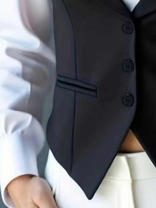 Women’s Classic Tailored Suit Vest – Black Single-Breasted Sleeveless Waistcoat | Elegant Office & Chic Layering Top