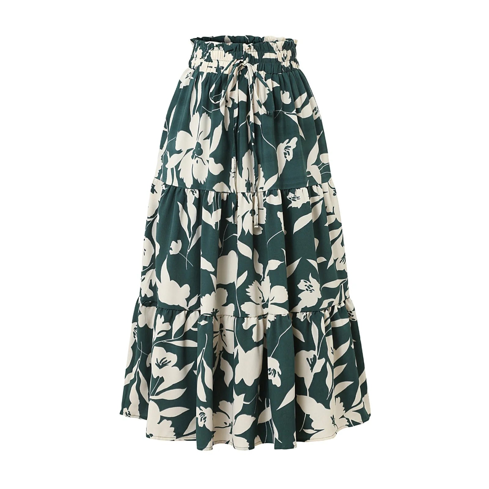 Retro Puff Floral Printed Skirt/With Pocket’s/Casual Elastic High Waist Lace-up Loose Skirts.