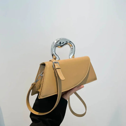 Luxury Heart Handle Mini Handbag – Structured Crossbody & Clutch Purse with Metallic Top Handle
