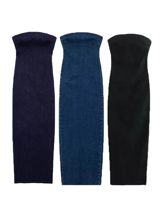 The Denim Muse Strapless Midi Dress