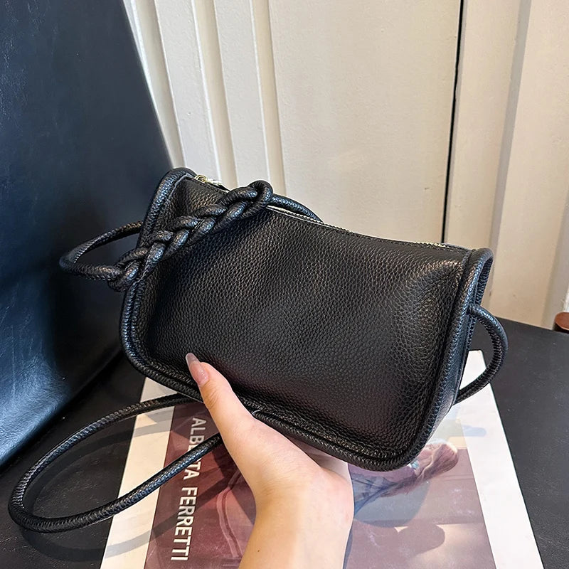 Modern Blend Boutique™ | Luxe Genuine Cowhide Leather Crossbody Bag – Premium Braided Strap Shoulder Purse for Women