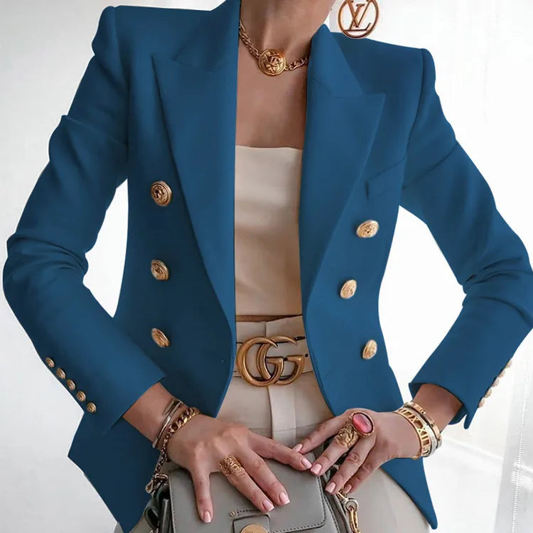 Women’s Luxury Colored Double-Breasted Blazer with Gold Buttons | Tailored Chic Statement Jacket