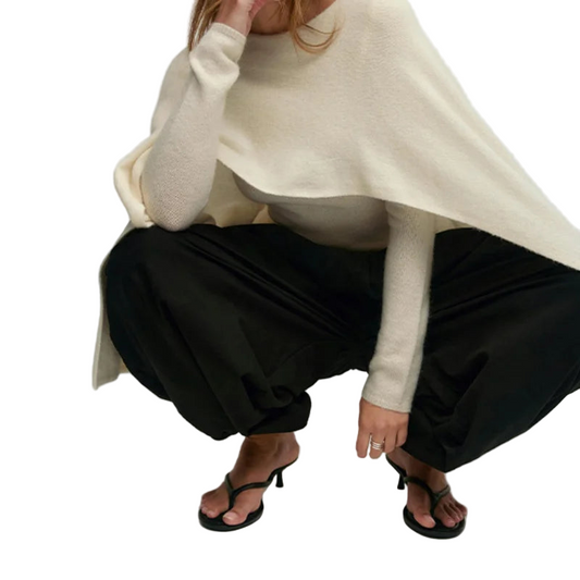 Modern Bat Sleeved Cape Sweater/Round Neck Knitted Pullover/Poncho Style Solid Loose Knitwear Trend.