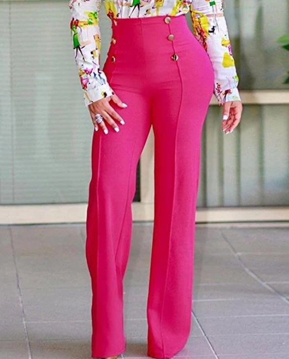Stunning Zigzag Dressy Pant’s/High Waist Trousers/Buttoned Solid Color/Elegant Hip Lifting Skinny Pencil Pants.