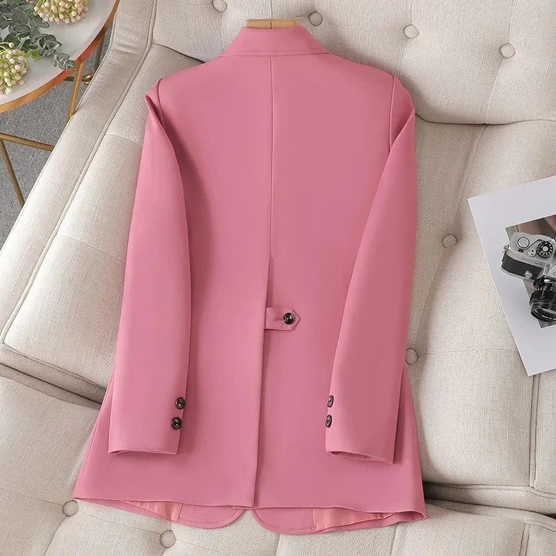 Pink Coffee Black Solid Blazer Female Long Sleeve Single Breasted Suit Jacket Coat Ladies Office Blazer Outerwear