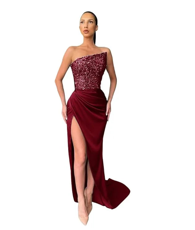 Sequin Pullover Sleeveless Mid-length/ Evening Dress/Elegant Chest Wrapping Dress.