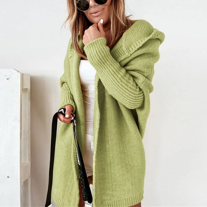 Two Tone Hooded Knit Cardigan for Women | Long Winter Patchwork Sweater | Modern Blend Boutique