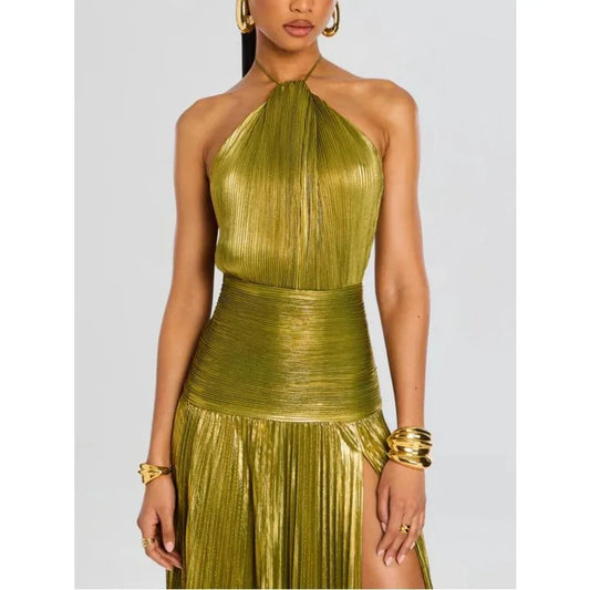 Luxurious Corset Cocktail Dress/Sexy Off Shoulder Halter Folds/Slit Guest Celebrity Long Dress Celebrity Prom Gown.