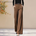 Refined Brown Wide Leg Pant’s For Autumn/High Waist Straight Long Trouser’s Business Formal.