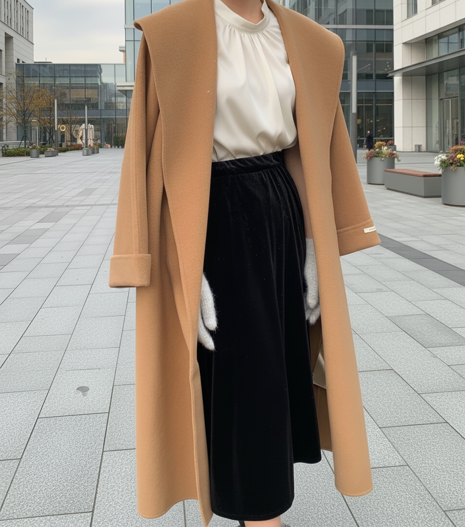 Smooth Double-Sided Woolen Coat/Elegant Commuter Long Belt/Slim Jacket Winter High Quality/Large Collar Loose Wool Coat’s.