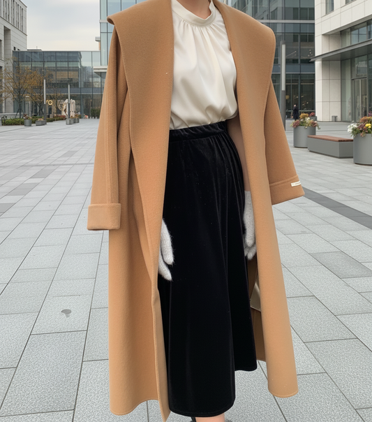 Smooth Double-Sided Woolen Coat/Elegant Commuter Long Belt/Slim Jacket Winter High Quality/Large Collar Loose Wool Coat’s.
