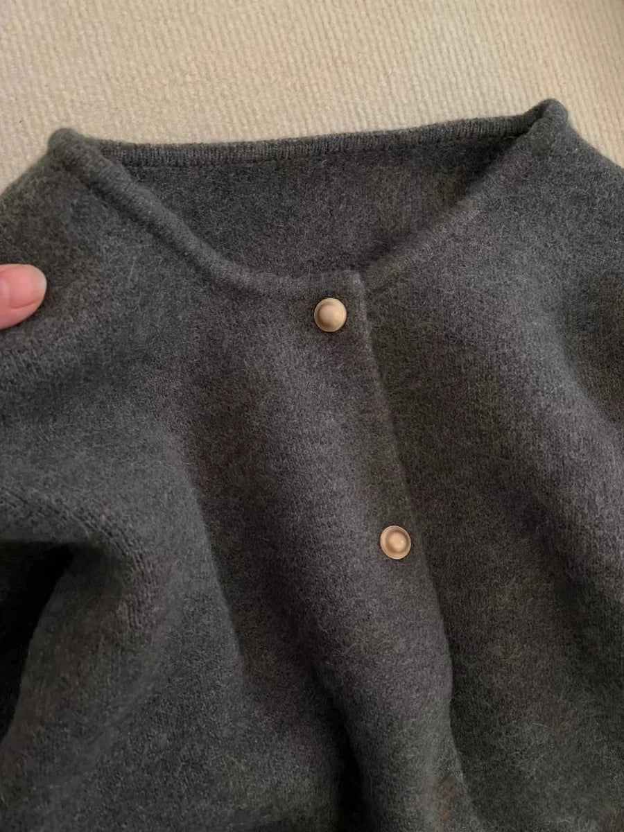 Elegant O-Neck Knitted Sweater Cardigan/Loose Versatile Long Sleeved Top Single Breasted Jacket