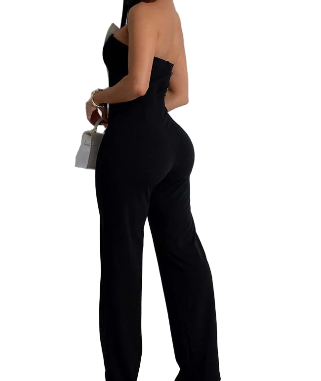 Authentic Off Shoulder Trimmed Jumpsuit/Streetwear Women's Jumpsuit Pants Fashioned/Strapless Shoulder.