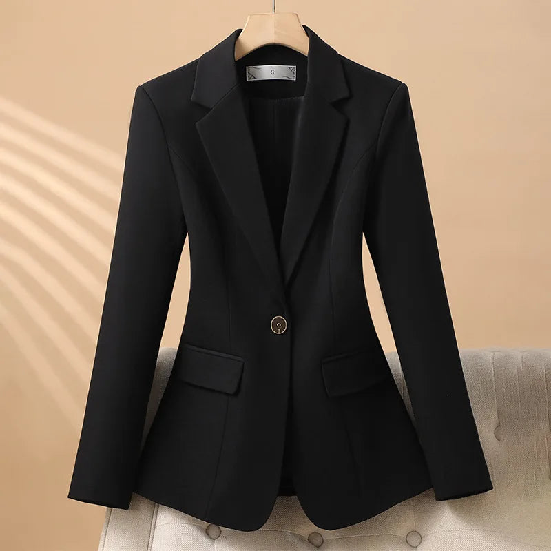 Elegant Single Button Blazer/Long Sleeve Red Black/White Slim Suit/Ladies Office Wear/Single Button.