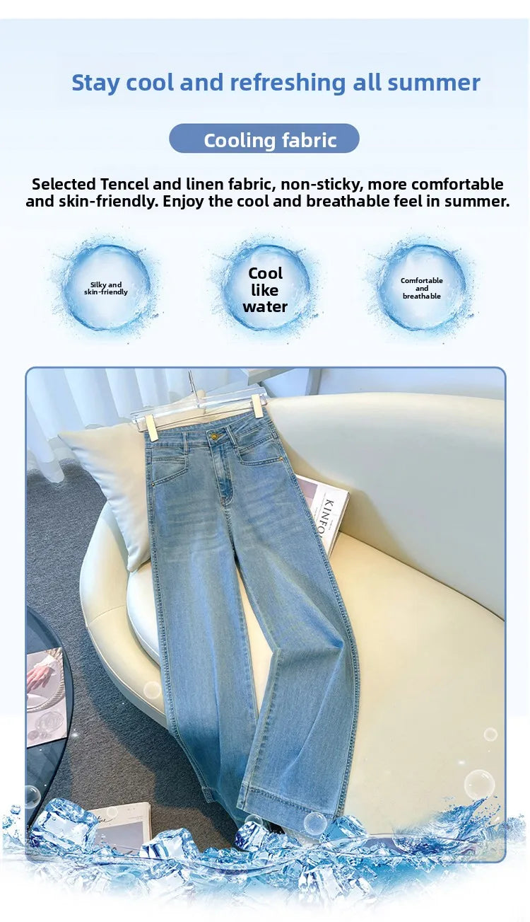 Women’s High-Waist Wide-Leg Jeans | Retro Straight-Leg Denim Pants | Light & Dark Wash