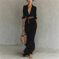 Fashionable Solid Elegant Dress/Lapel Button Draped Dress/Long Dress Casual Long Sleeve Match With Belt Shirt.
