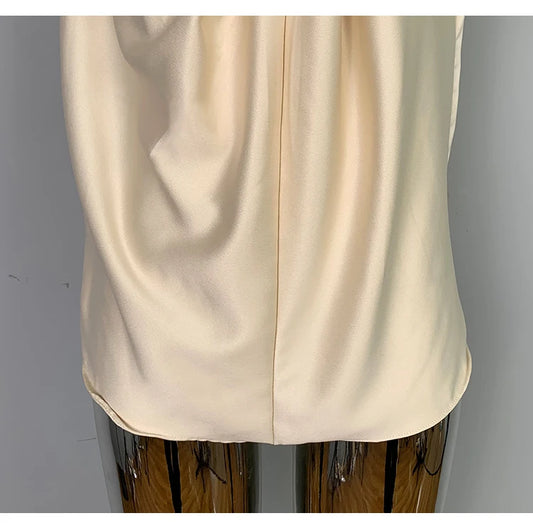 Women’s Satin Twist-Neck Sleeveless Blouse – Elegant Draped Office & Occasion Top