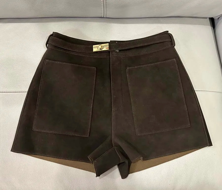 Luxury High-Waisted Faux Leather Tailored Shorts – Structured Designer-Inspired Statement Piece