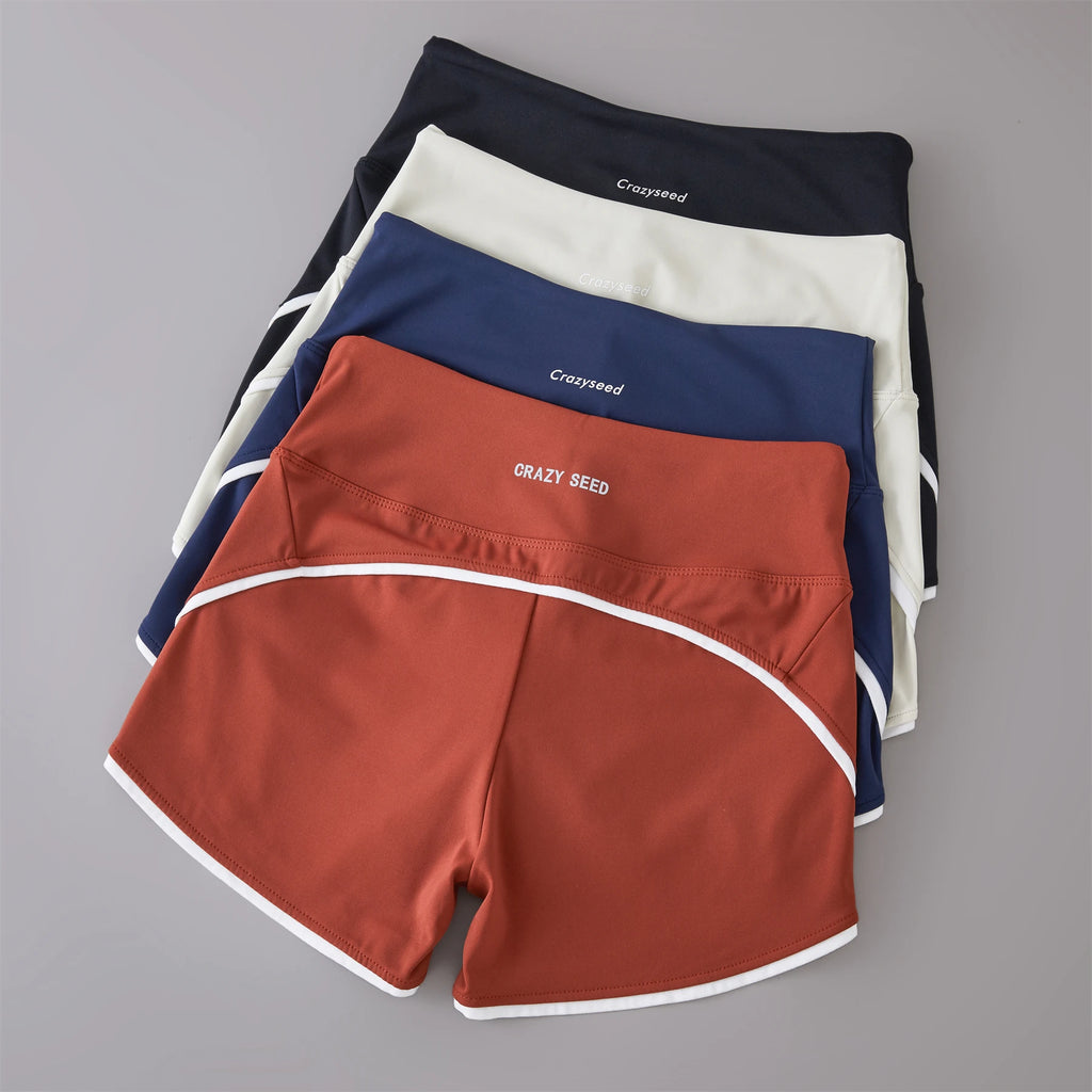 High Colored Temperature Short’s/Color Contrast High Waist Sport’s/Tight Elastic Peach Hip Training Fitness Yoga Hot Pants.