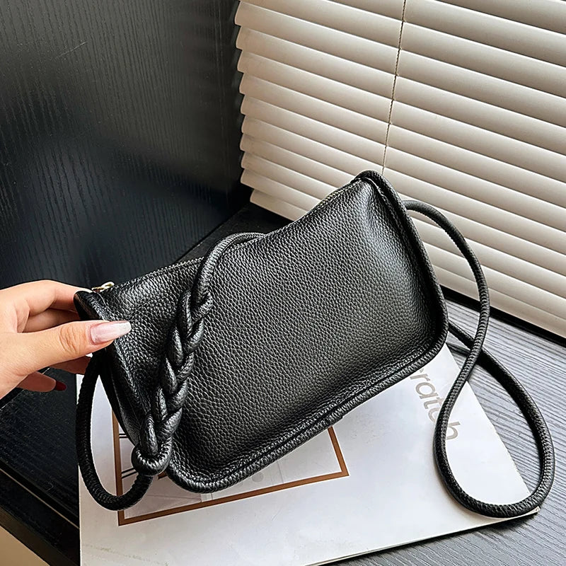 Modern Blend Boutique™ | Luxe Genuine Cowhide Leather Crossbody Bag – Premium Braided Strap Shoulder Purse for Women