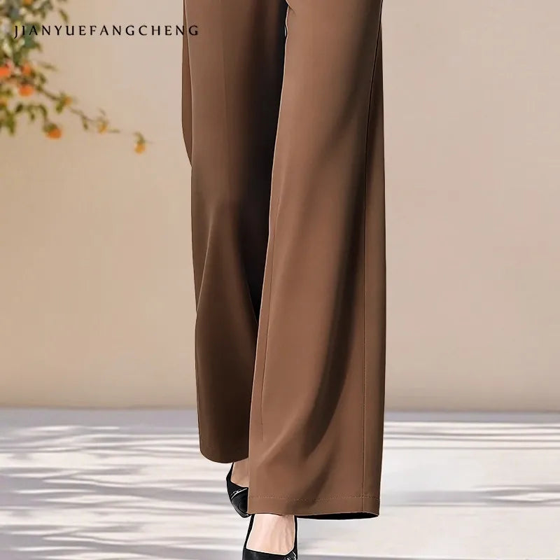 Refined Brown Wide Leg Pant’s For Autumn/High Waist Straight Long Trouser’s Business Formal.