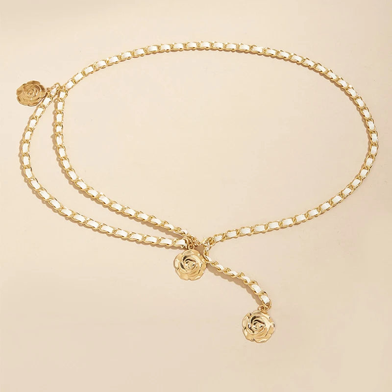 Luxury Quality Metal Waist Chain Belts/Women Round Flower Pendant Chain Strap Rope  Fine For a Waistband Dress.