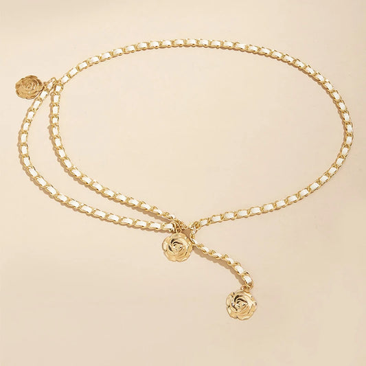 Luxury Quality Metal Waist Chain Belts/Women Round Flower Pendant Chain Strap Rope  Fine For a Waistband Dress.