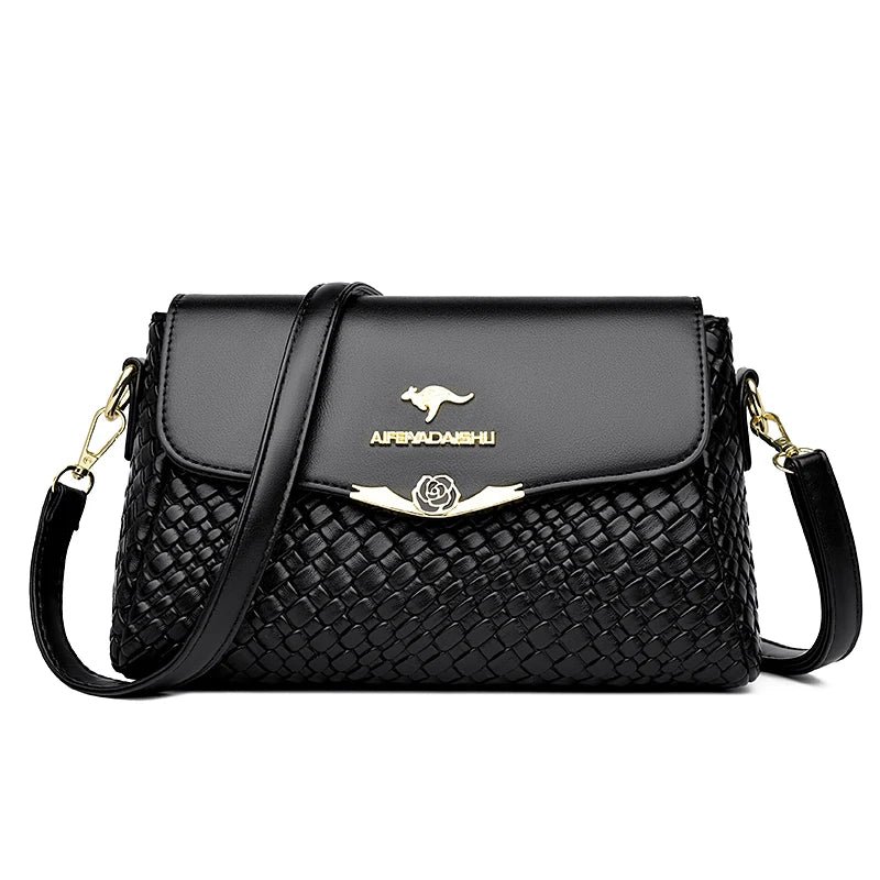 Versatile Luxury Handbag/Pu Leather Knitting/Shoulder Crossbody Bags/Cell Phone Pocket interior Zipper.
