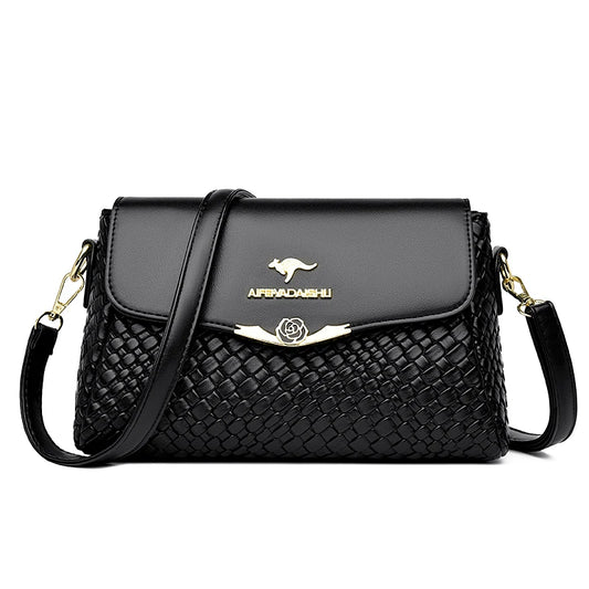 Versatile Luxury Handbag/Pu Leather Knitting/Shoulder Crossbody Bags/Cell Phone Pocket interior Zipper.
