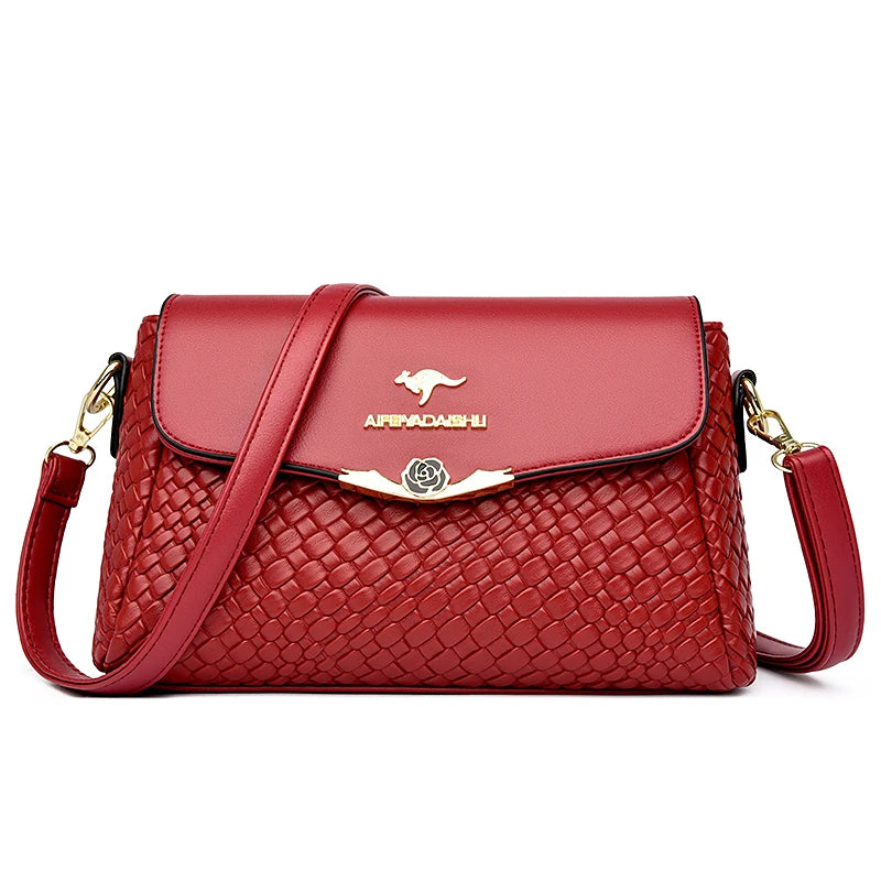 Versatile Luxury Handbag/Pu Leather Knitting/Shoulder Crossbody Bags/Cell Phone Pocket interior Zipper.