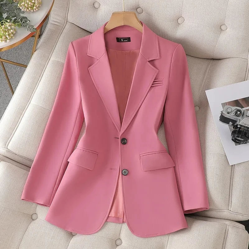 Pink Coffee Black Solid Blazer Female Long Sleeve Single Breasted Suit Jacket Coat Ladies Office Blazer Outerwear
