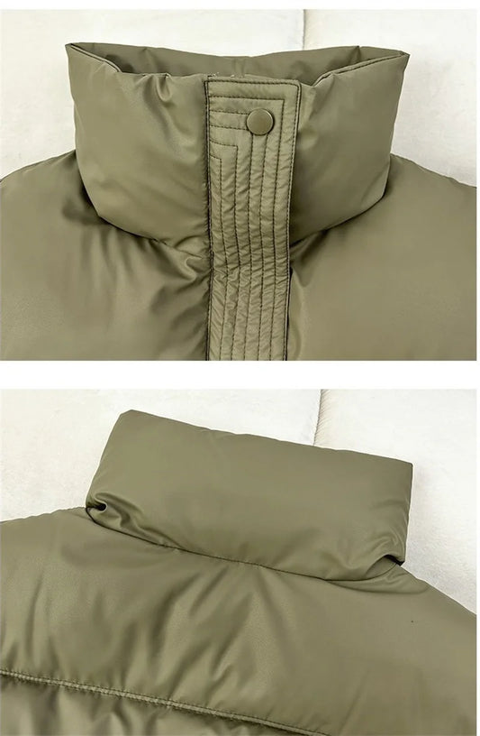 New Autumn Casual Loose Down Cotton Vests Women Stand Collar Short Sleeveless Coats Solid Zipper Waistcoat Winter Warm Vest