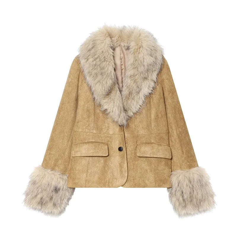 Luxury Faux Fur Suede Blazer for Women | Winter Faux Leather Tailored Coat/Faux Leather Women's Tailoring Well Fitted Coats and Jacket.