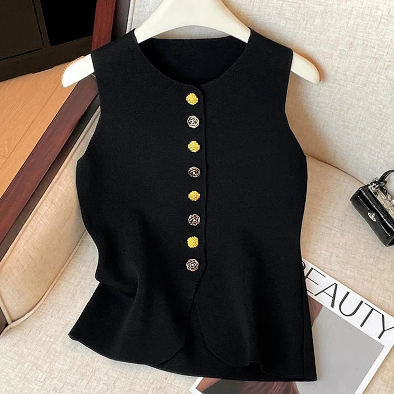 Chic Vests Elegant Waistcoat/V-neck Top’s/Casual/Outwear Sleeveless Slim/Knitted Vest All-match Streetwear.