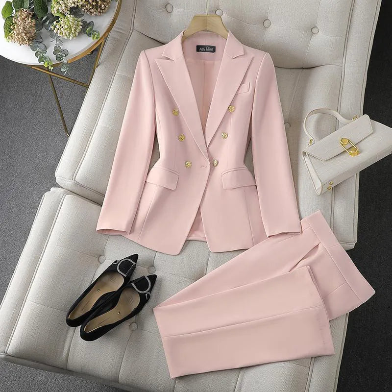 Timeless Elegance: Double-Breasted Blazer & Slim Fit Pants Set/Effortless power for the modern woman.
