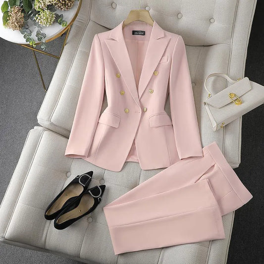 Timeless Elegance: Double-Breasted Blazer & Slim Fit Pants Set/Effortless power for the modern woman.