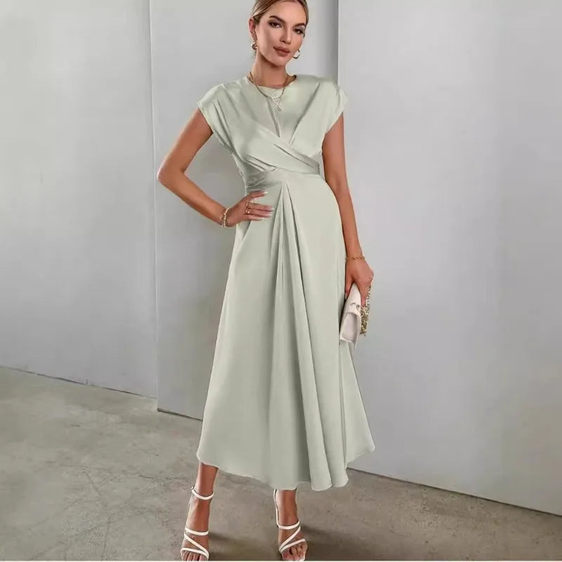 Elegant Corset Party Dress. Elegant Short Sleeve O Neck Bandage Satin Long Evening Guest Gala Cocktail Guest Dress