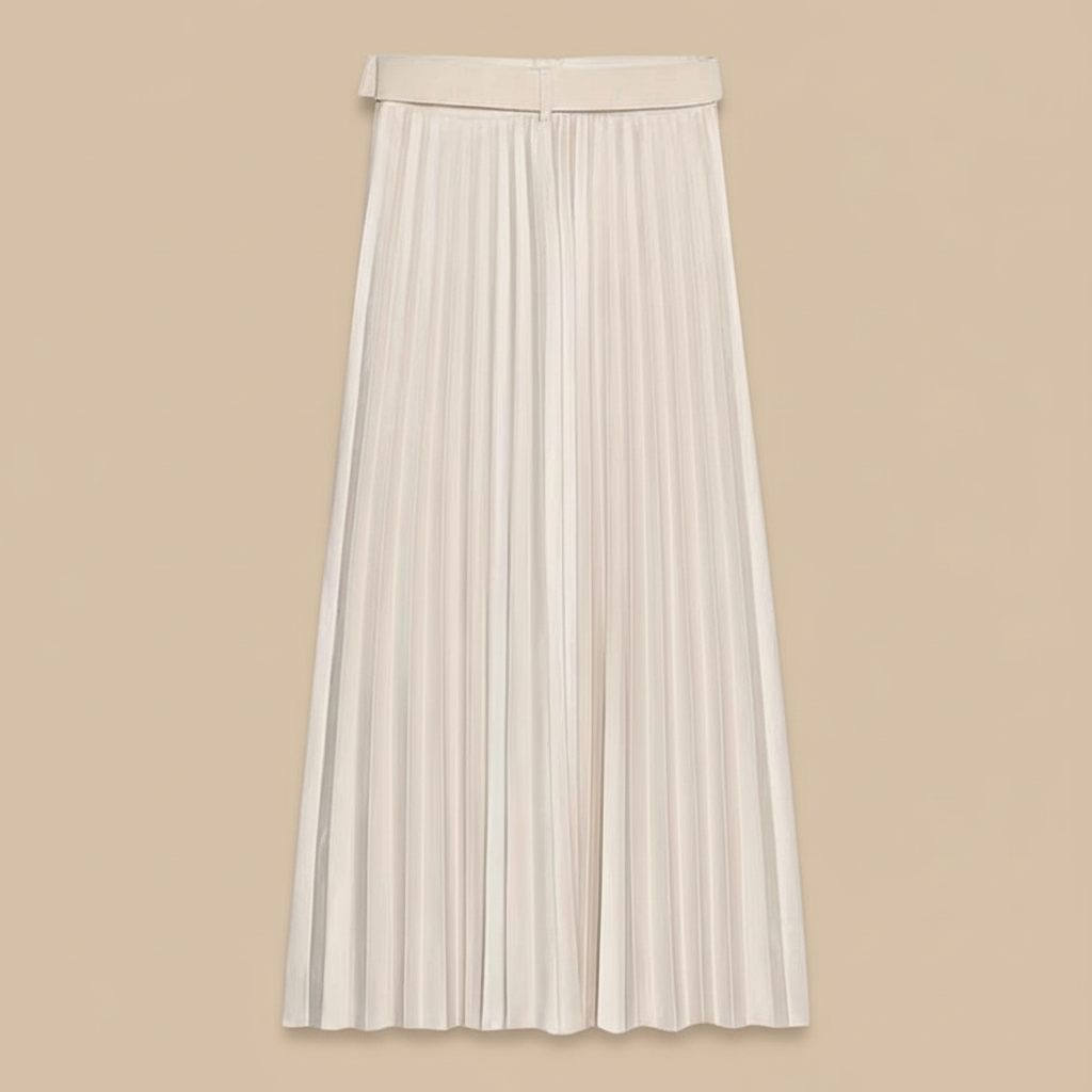 Flowing Effect Pleated Skirt/Neutral Beauty Layered Skirt/Midi Long Skirt/High Waist Elegant Faux Suede Skirt With Belt.