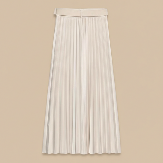 Flowing Effect Pleated Skirt/Neutral Beauty Layered Skirt/Midi Long Skirt/High Waist Elegant Faux Suede Skirt With Belt.