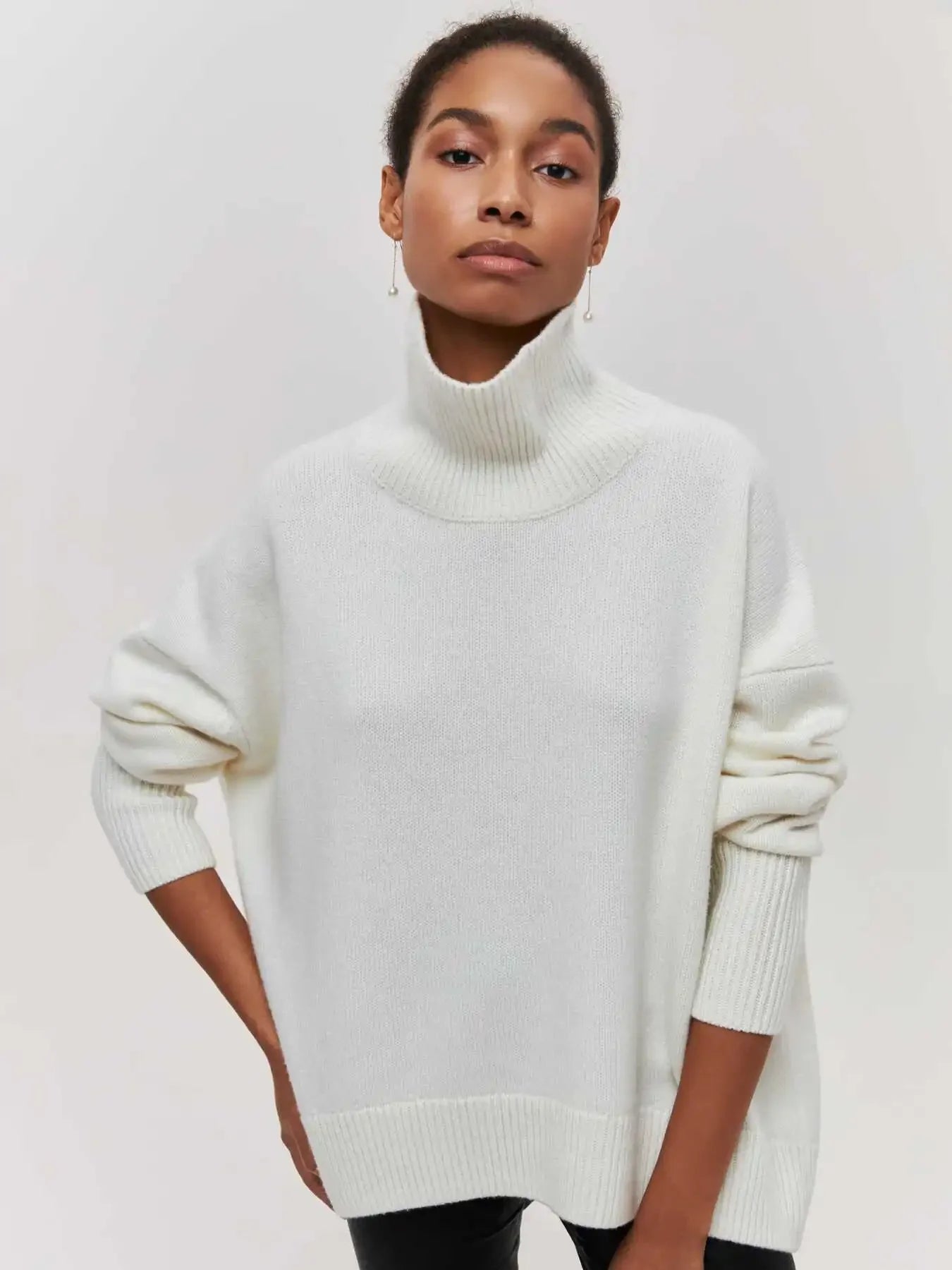 Solid Loose Sweater Fashion Elegant/O-neck Long Sleeve Knitted Pullover/Autumn Female Warm Thick Tops/Comfy Jumpers/