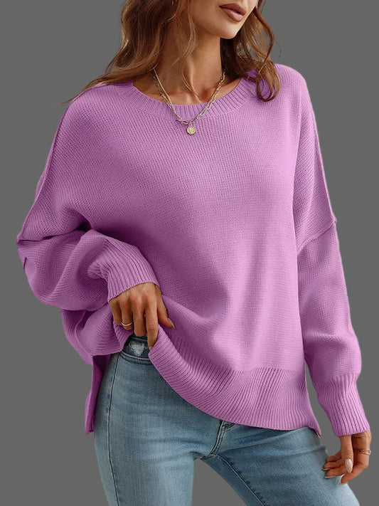 Comfy Oversized Sweater’s/Loose O~Neck Knit Sweater/Split Pull Knitted Pullover Oversized Winter Clothing.