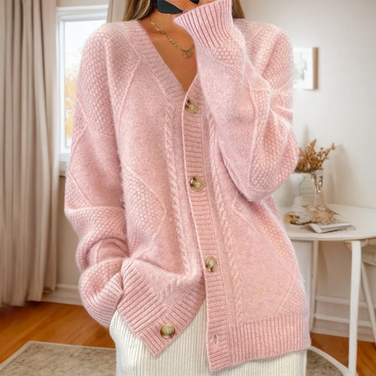 Solid Color Long-Sleeved  V Neck Knitted Cardigan/Breasted Women Top Fashion/Jacquard Sweater Versatile Coat Female.