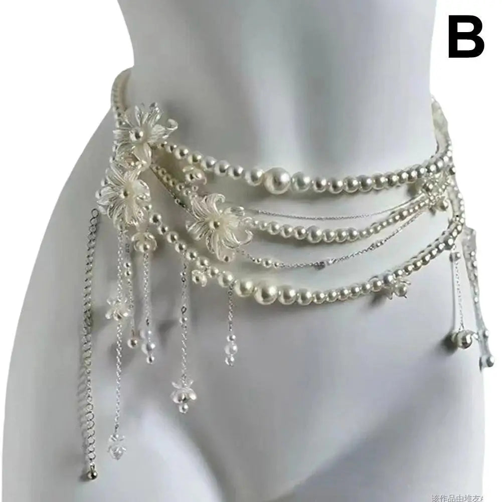 Retro Multilayer Pearl Belt/Waist Chain Belt For Women/Stylish Body Jewelry Accessories.