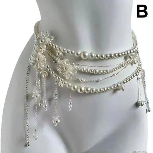 Retro Multilayer Pearl Belt/Waist Chain Belt For Women/Stylish Body Jewelry Accessories.