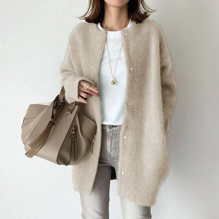 Solid Wool Made Coat/Casual Blend Appearance/Solid Mid Length With  Long Sleeves/Single Breasted Loose Fitted Round Neck.