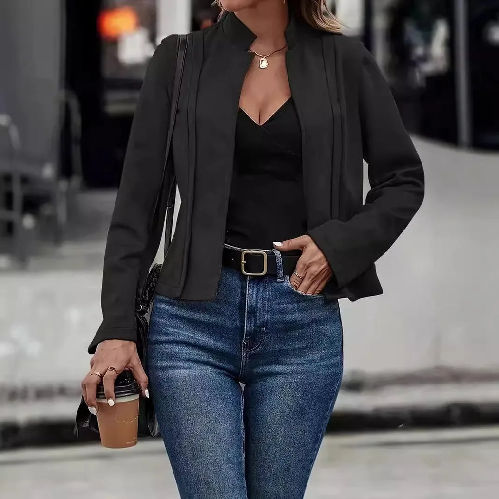 Faux Suede Leather Jacket/Winter Solid Color Long Sleeved Versatile Cardigan Short Jacket.