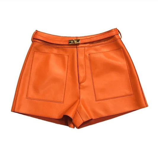 Luxury High-Waisted Faux Leather Tailored Shorts – Structured Designer-Inspired Statement Piece