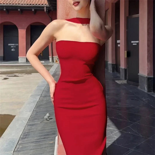 Elegant Halter Neck Bodycon Maxi Dress for Women – Strapless Backless Sleeveless Evening Party Dress | Modern Blend Boutique