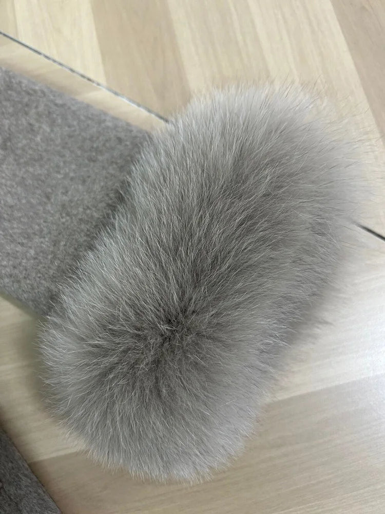 Tossy Fox Fur Overcoat/Short Fitted Cardigan Coat/Elegant Double-sided Woolen Coat.