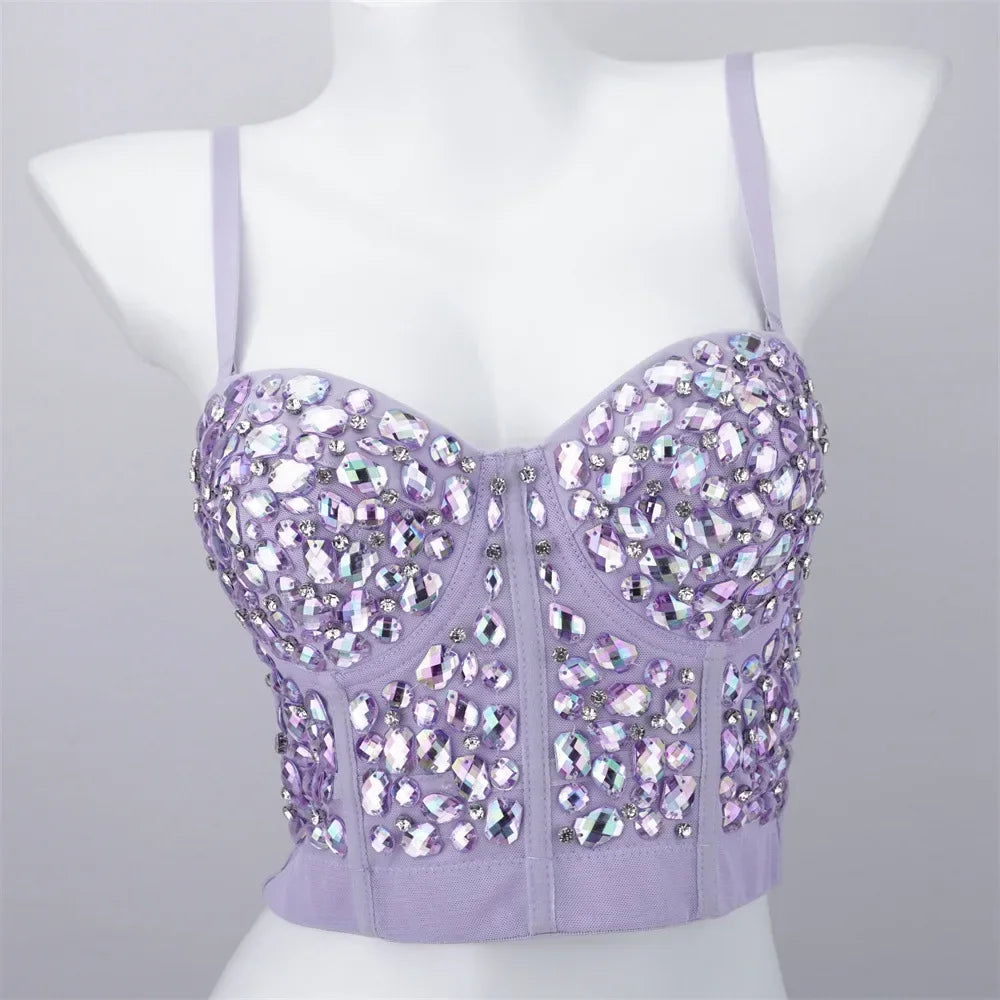 Fashion Sequined Tank Top/Shiny Shaper Push Up Bra/Sexy Halter Cropped Top/Bralette Corset Camis.